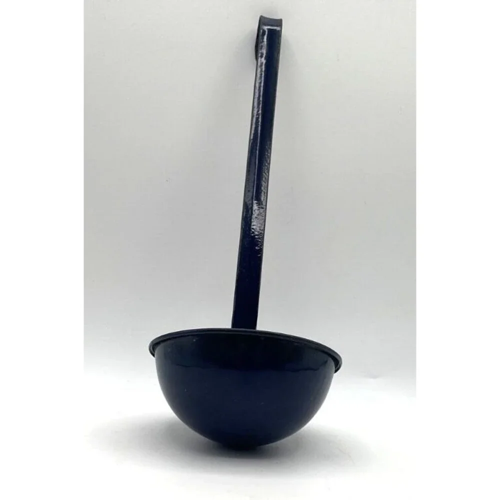 Vintage Enamel Ladle Large Blue Dipper Scoop 11 1/2